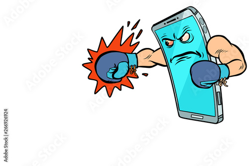 smartphone boxer character. Internet aggression in social networks