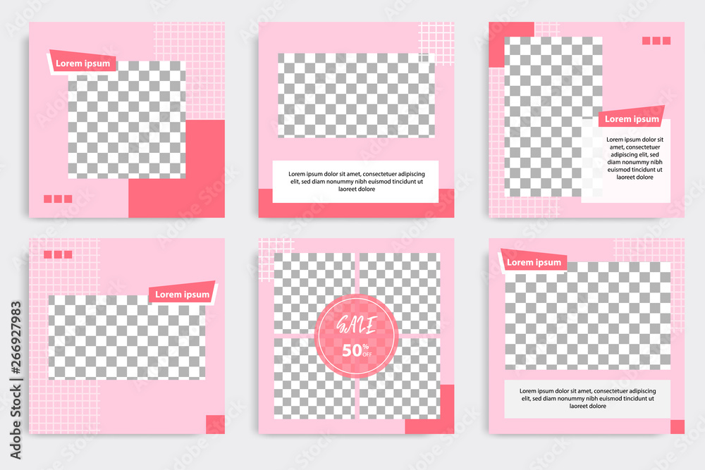 Editable square abstract geometric banner template for social media post. Pink, red and white frame background color. Minimal design background vector illustration Editable square abstract geometric banner template for social media post. Pink, red and white frame background color. Minimal design background vector illustration