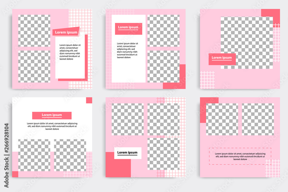 Editable square abstract geometric banner template for social media post. Pink, red and white frame background color. Minimal design background vector illustration Editable square abstract geometric banner template for social media post. Pink, red and white frame background color. Minimal design background vector illustration