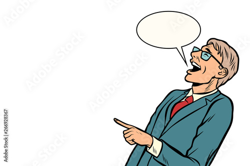 the man points and laughs isolate on white background