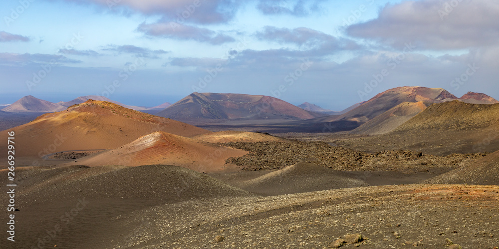 Volcanic landscape at Timanfaya national park, at Lanzarote island. Canary islands. Spain.