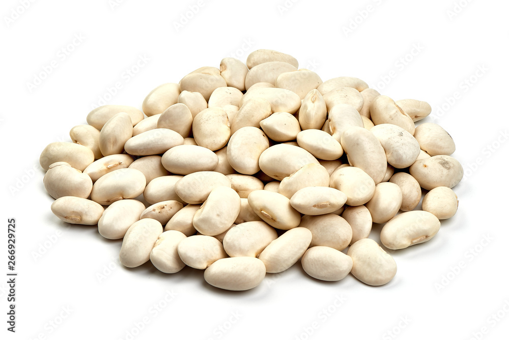 White dry beans, close-up, isolated on white background White dry beans, close-up, isolated on white background