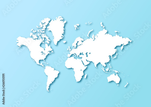 Detailed world map isolated on a light blue background