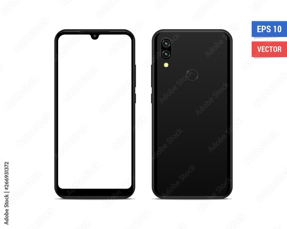 Realistic vector flat mock-up Xiaomi Redmi Note7 with blank screen isolated on white background. Scale image any resolution Realistic vector flat mock-up Xiaomi Redmi Note7 with blank screen isolated on white background. Scale image any resolution