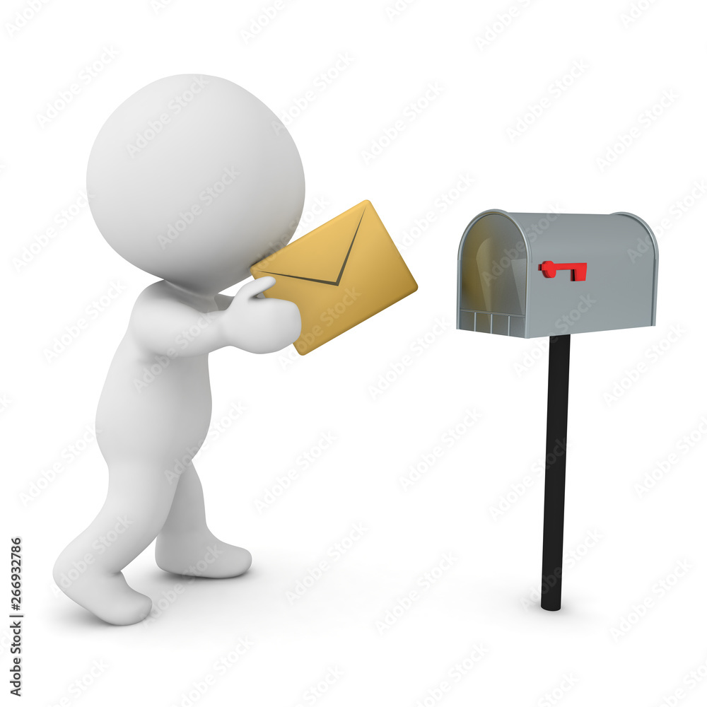 3D Character putting letter in mailbox 3D Character putting letter in mailbox