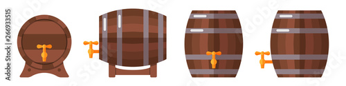 Fotografia Set of wooden barrels isolated on white background