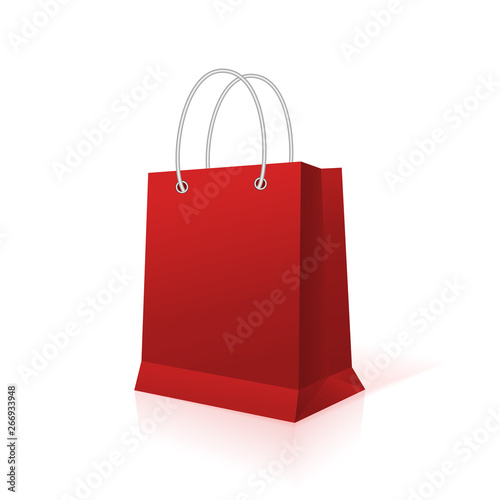 Shopping paper red bag empty, vector illustration