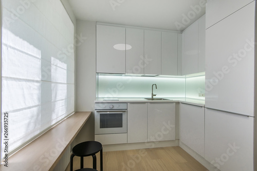 White small kitchen  in modern apartment