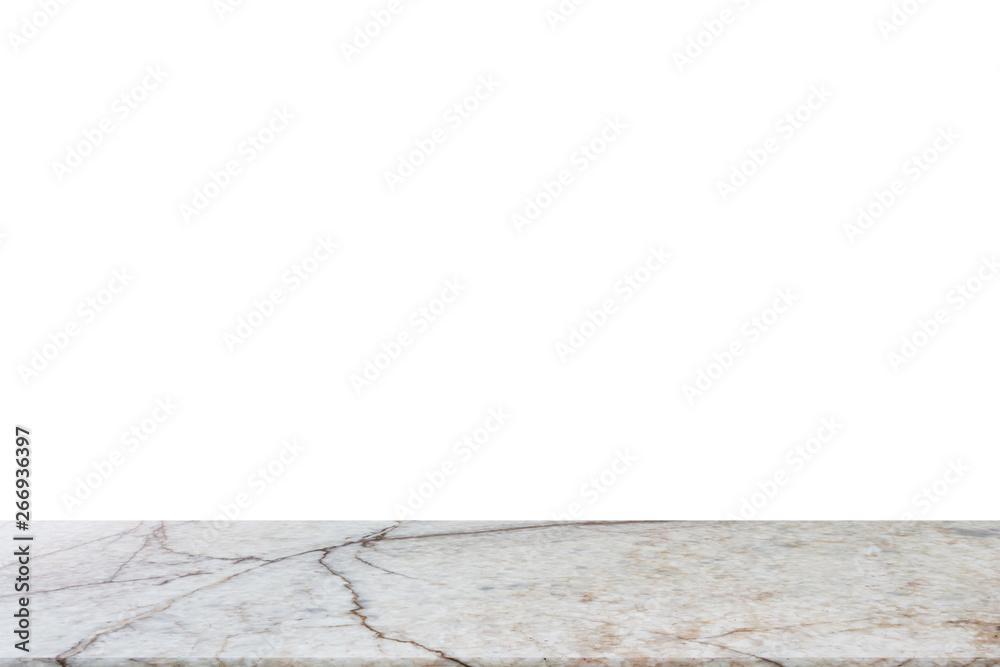Fototapeta premium White marble stone table top isolated on white background