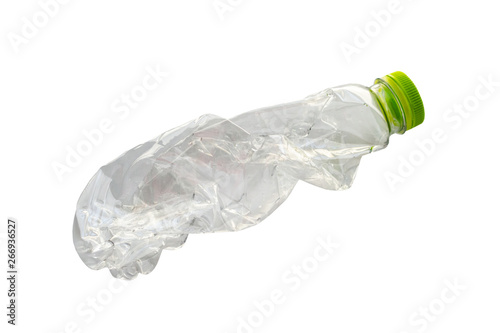 Crushed plastic bottle isolated on white background with clipping path