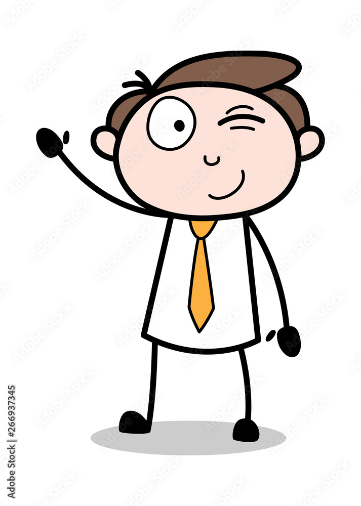 Winking Eye and Waving Hand - Office Businessman Employee Cartoon Vector Illustration Winking Eye and Waving Hand - Office Businessman Employee Cartoon Vector Illustration