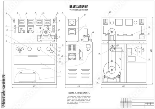 technical drawing of the stand, design project, construction plan with horizontal frame on the white background. stock vector illustration eps10