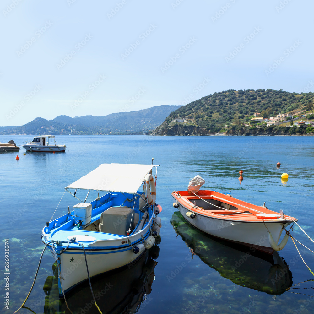 Traditional fishing boats in the Gulf of Salamina island, Greece. Traditional fishing boats in the Gulf of Salamina island, Greece.