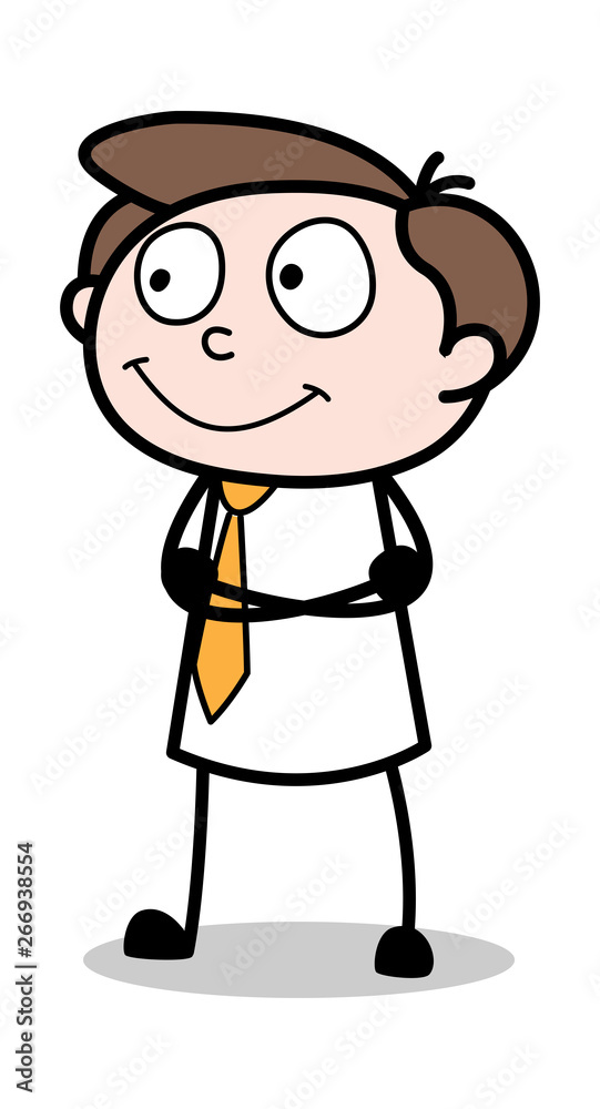 Smiling and Watching - Office Businessman Employee Cartoon Vector Illustration﻿