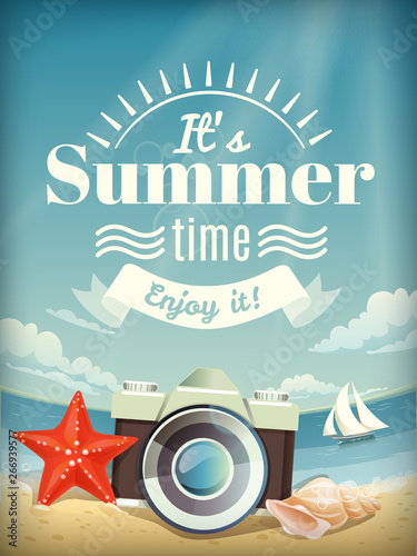 Summer  poster or card with summer elements 