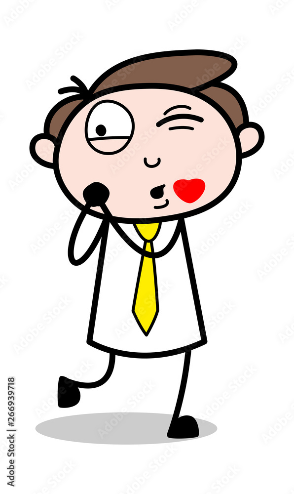 Blowing Kiss - Office Businessman Employee Cartoon Vector Illustration﻿