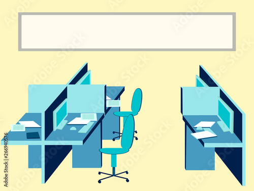 Office interior, workplace. In minimalist style Cartoon flat Vector