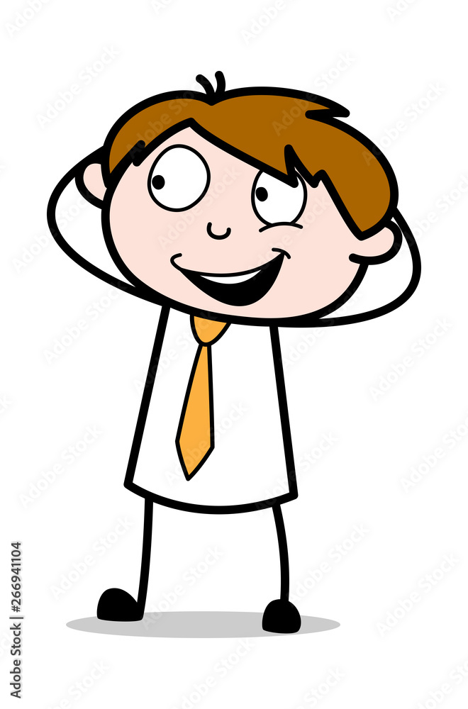 Watching and Smiling - Office Salesman Employee Cartoon Vector Illustration﻿