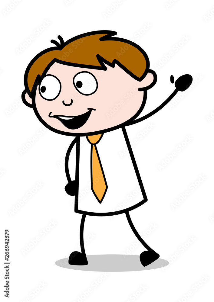 Saying Hello Hand Gesture - Office Salesman Employee Cartoon Vector Illustration﻿