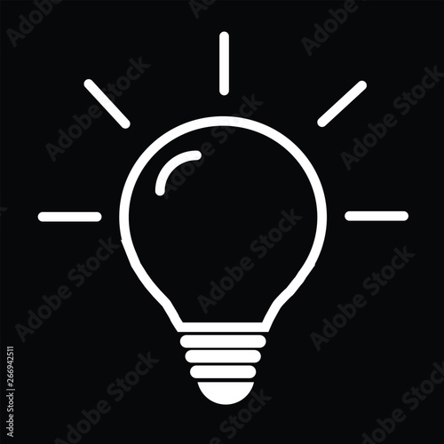 Stylish concept of successful idea inspired by bulb shape, Bright lightbulb icon symbol on black background. idea symbol. flat style. light icon for your web site design, logo, app, UI.