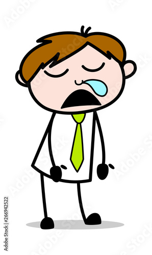 Sleeping and Running Nose - Office Salesman Employee Cartoon Vector Illustration﻿