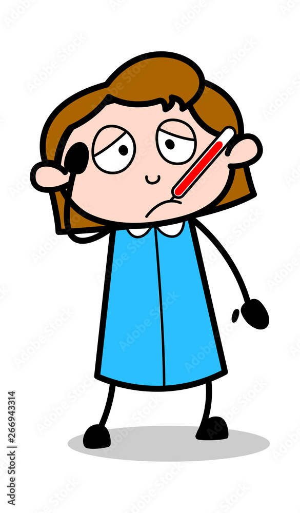 Ill - Retro Office Girl Employee Cartoon Vector Illustration﻿