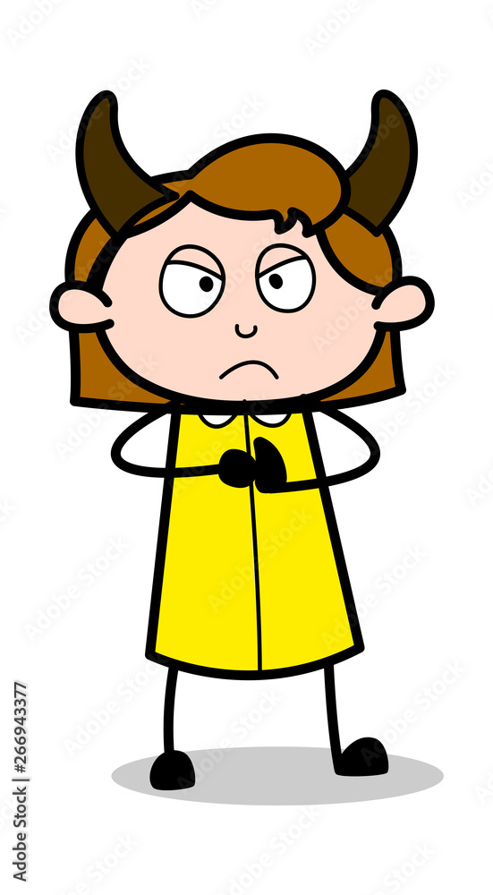 Devil - Retro Office Girl Employee Cartoon Vector Illustration Devil - Retro Office Girl Employee Cartoon Vector Illustration