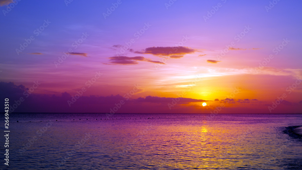Beautiful sky sunset on caribean. Travel background.