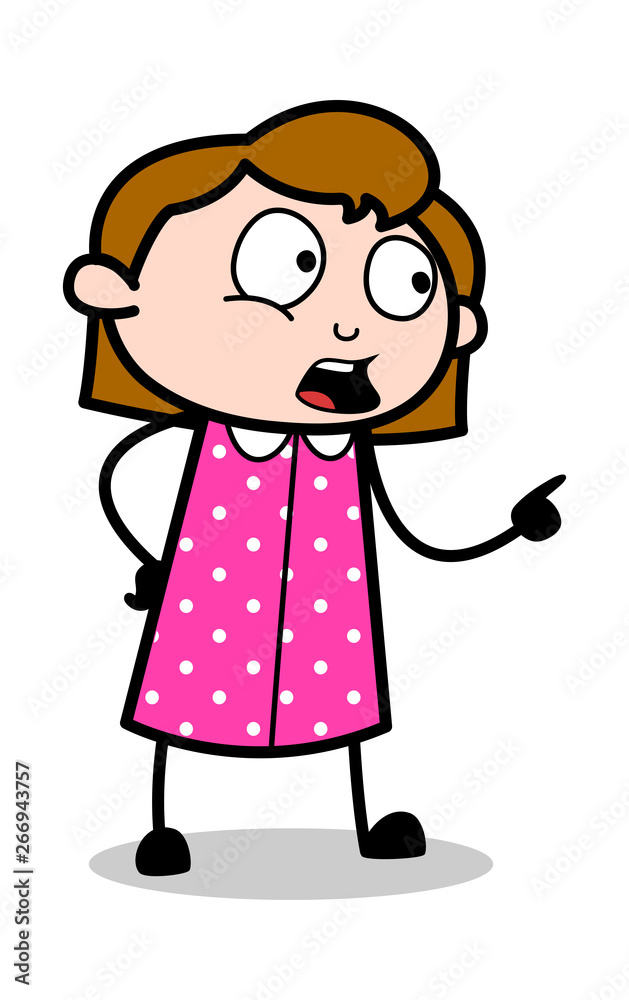Warning - Retro Office Girl Employee Cartoon Vector Illustration Warning - Retro Office Girl Employee Cartoon Vector Illustration