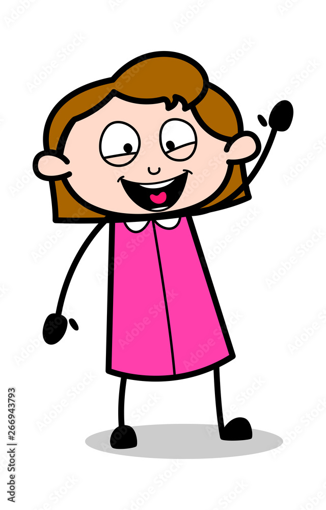 Joyful - Retro Office Girl Employee Cartoon Vector Illustration Joyful - Retro Office Girl Employee Cartoon Vector Illustration