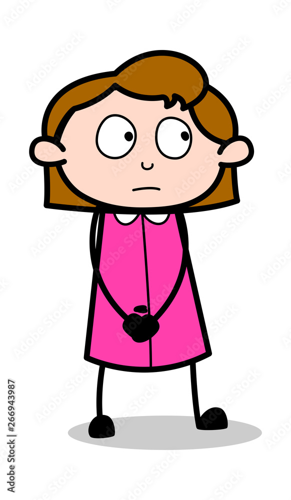 Watching with Hope - Retro Office Girl Employee Cartoon Vector Illustration﻿