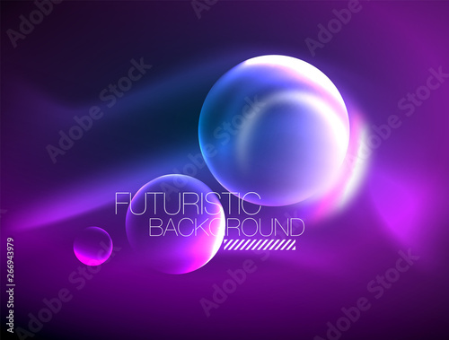 Blue neon bubbles and circles futuristic abstract background