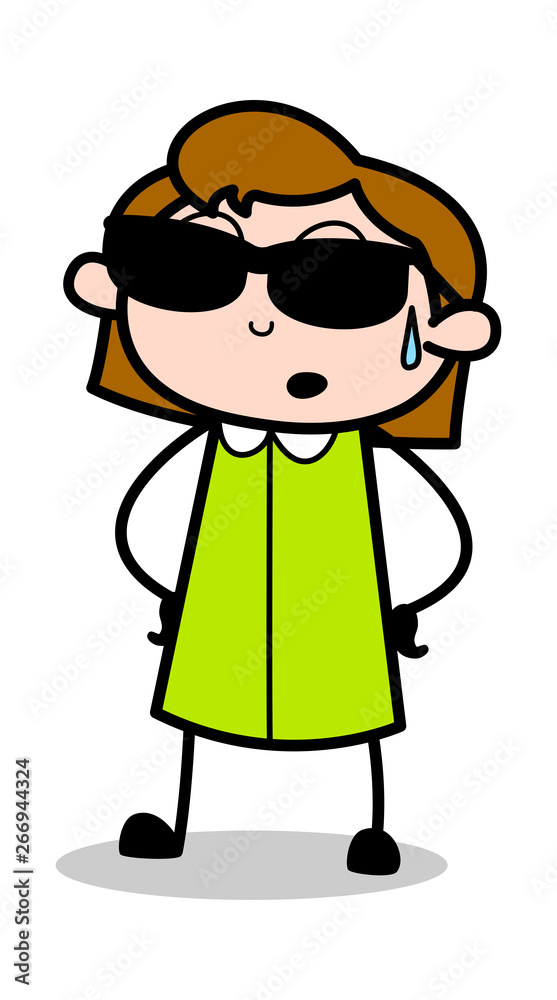 Wearing Black Sunglasses - Retro Office Girl Employee Cartoon Vector Illustration﻿
