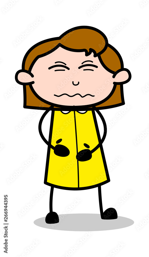 Tummy Ache - Retro Office Girl Employee Cartoon Vector Illustration Tummy Ache - Retro Office Girl Employee Cartoon Vector Illustration