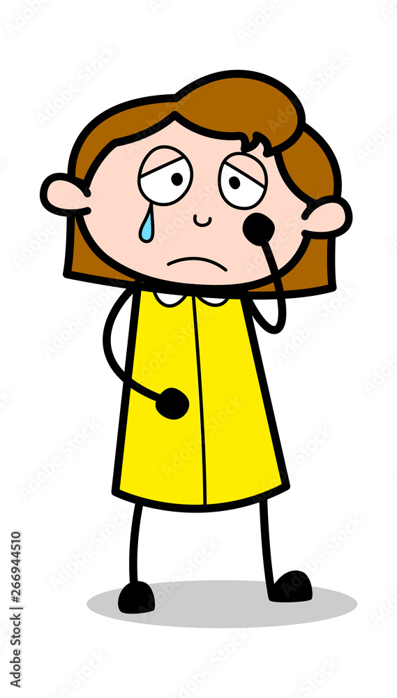 Very Sad - Retro Office Girl Employee Cartoon Vector Illustration Very Sad - Retro Office Girl Employee Cartoon Vector Illustration