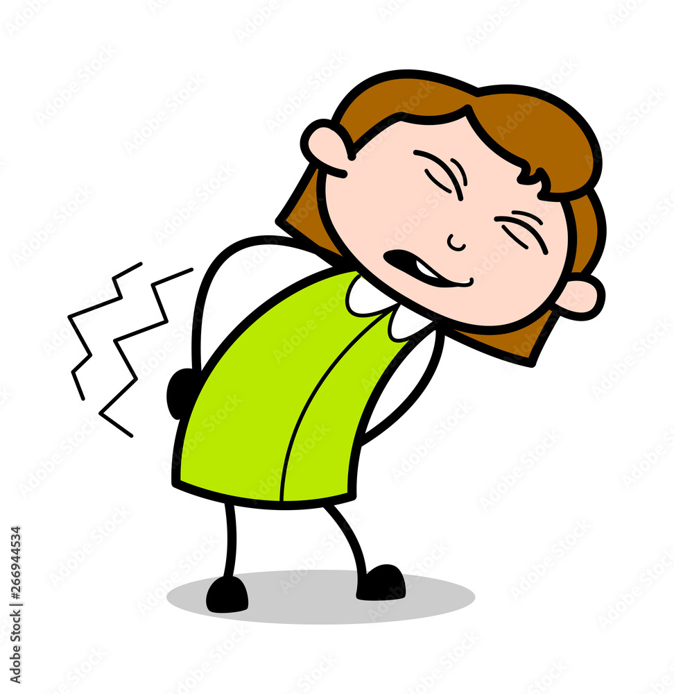 Backache - Retro Office Girl Employee Cartoon Vector Illustration Backache - Retro Office Girl Employee Cartoon Vector Illustration