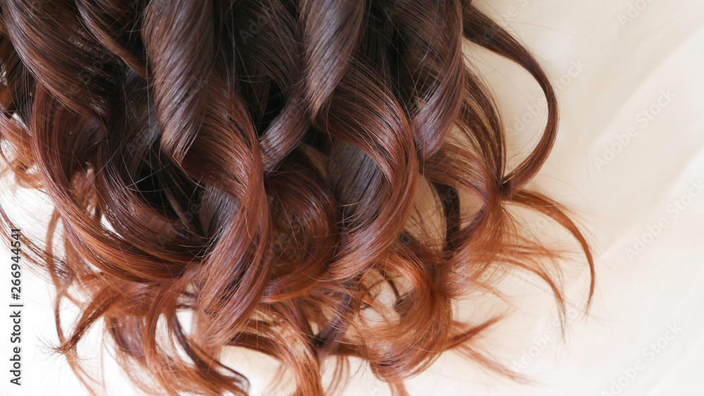 Brown hair female model facing back - Close-up. - obrazy, fototapety, plakaty 