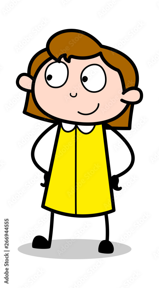Smiling Face and Standing Pose - Retro Office Girl Employee Cartoon Vector Illustration Smiling Face and Standing Pose - Retro Office Girl Employee Cartoon Vector Illustration