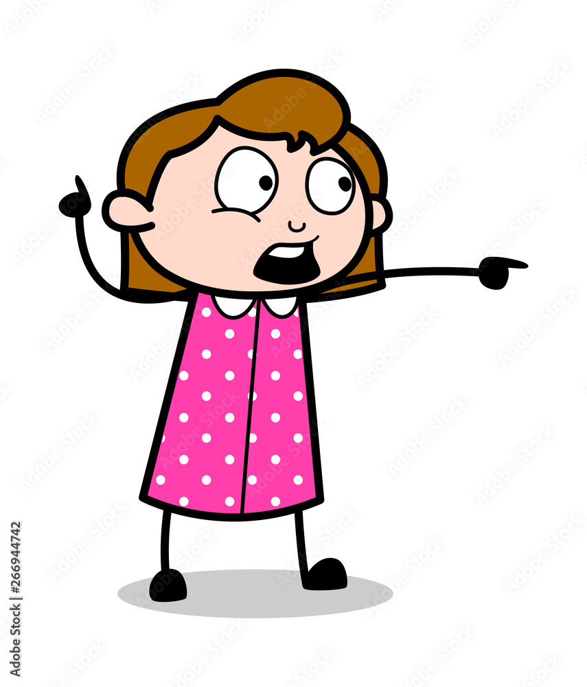 Pointing and Showing Direction - Retro Office Girl Employee Cartoon Vector Illustration Pointing and Showing Direction - Retro Office Girl Employee Cartoon Vector Illustration
