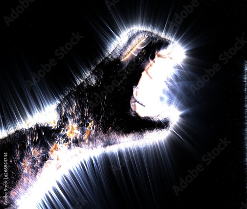 Fotografie Glowing kirlian aura photography of a human male hand showing different signs an