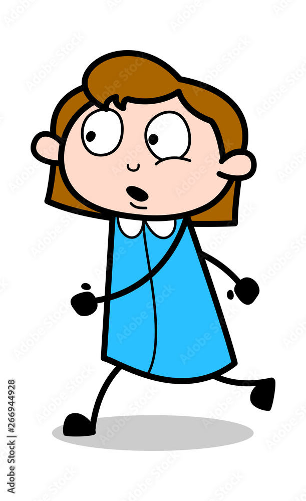 Running in Hurry - Retro Office Girl Employee Cartoon Vector Illustration Running in Hurry - Retro Office Girl Employee Cartoon Vector Illustration