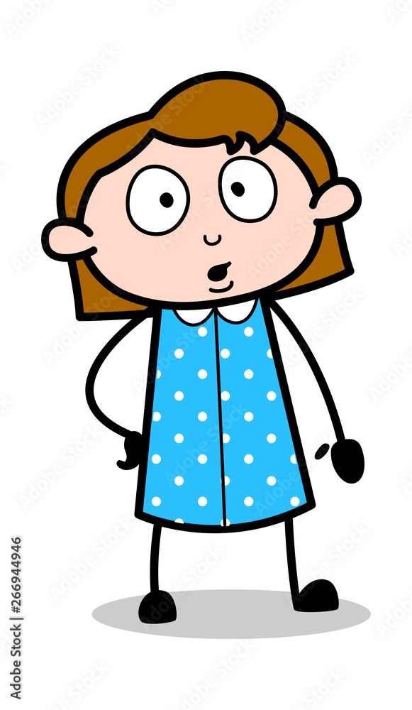 Wondering Face Expression - Retro Office Girl Employee Cartoon Vector Illustration Wondering Face Expression - Retro Office Girl Employee Cartoon Vector Illustration