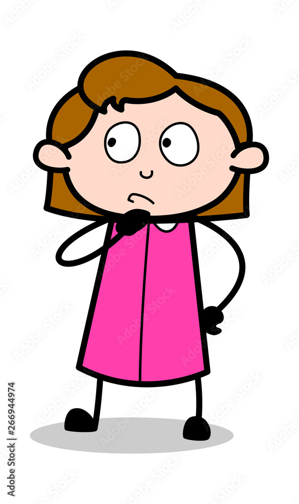 Thinking Face - Retro Office Girl Employee Cartoon Vector Illustration Thinking Face - Retro Office Girl Employee Cartoon Vector Illustration