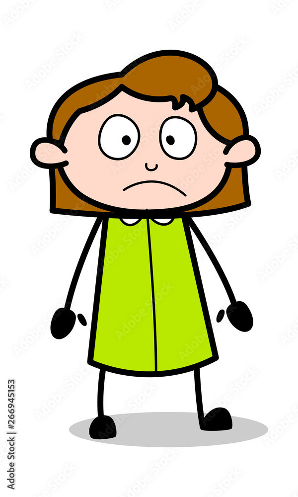 Sad Mood - Retro Office Girl Employee Cartoon Vector Illustration Sad Mood - Retro Office Girl Employee Cartoon Vector Illustration