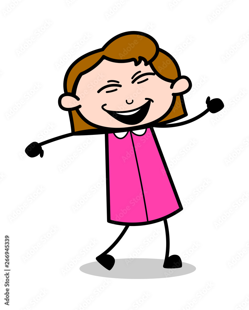 Joyful Dancing - Retro Office Girl Employee Cartoon Vector Illustration Joyful Dancing - Retro Office Girl Employee Cartoon Vector Illustration