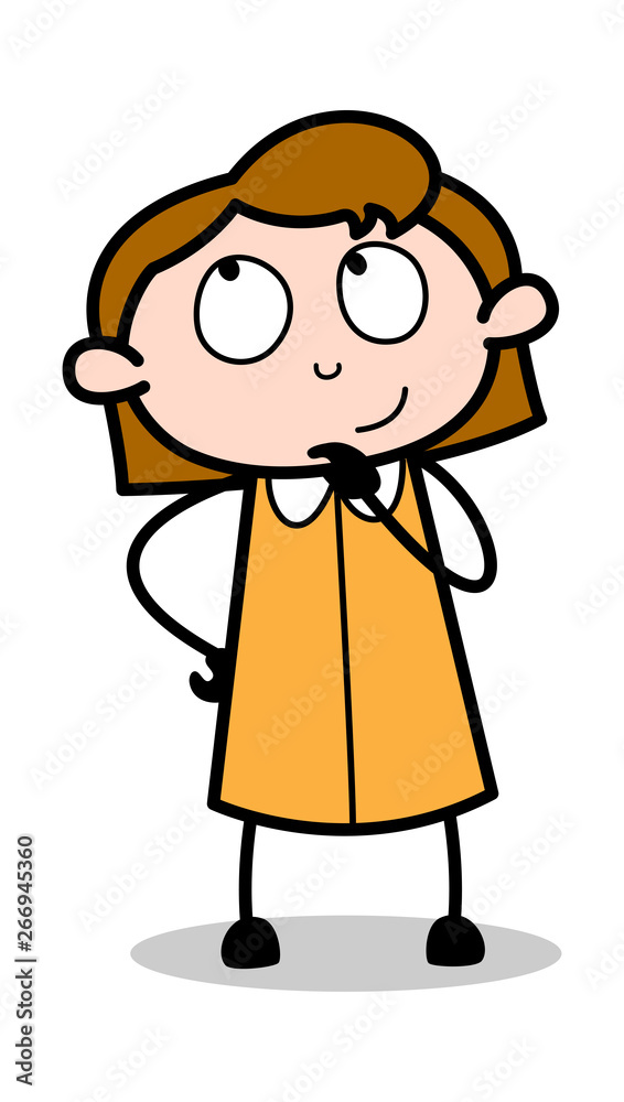 Thinking and Making Plan - Retro Office Girl Employee Cartoon Vector Illustration Thinking and Making Plan - Retro Office Girl Employee Cartoon Vector Illustration