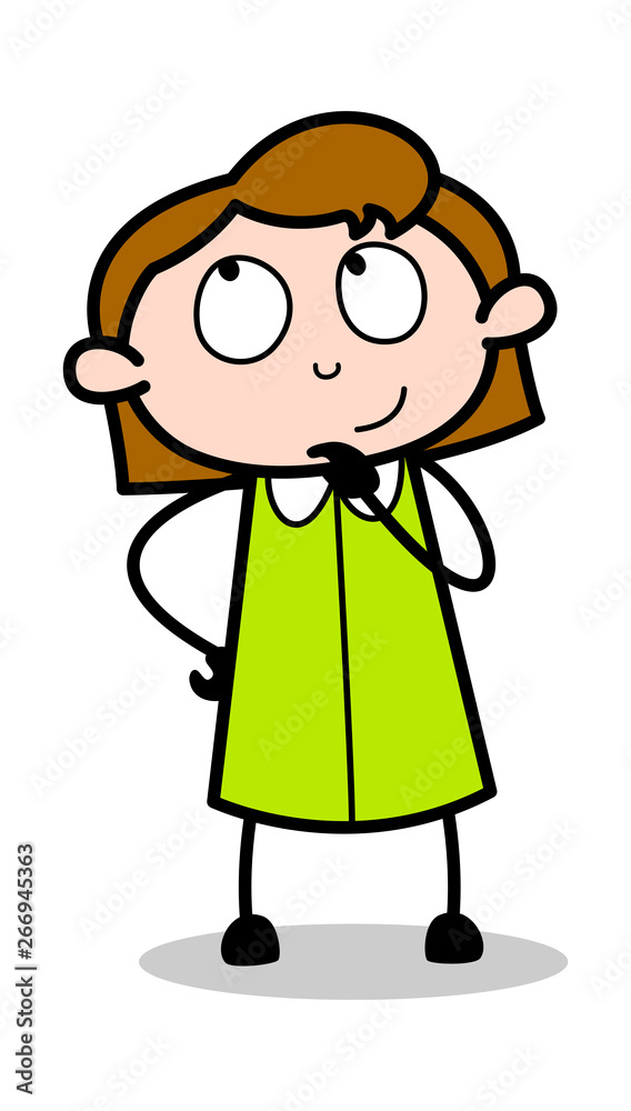 Smiling and Thinking an Idea - Retro Office Girl Employee Cartoon Vector Illustration Smiling and Thinking an Idea - Retro Office Girl Employee Cartoon Vector Illustration