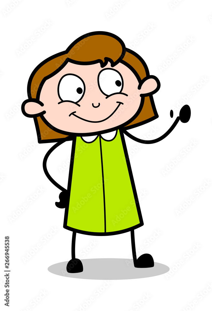 Showing Stop Sign by Hand Gesture - Retro Office Girl Employee Cartoon Vector Illustration Showing Stop Sign by Hand Gesture - Retro Office Girl Employee Cartoon Vector Illustration