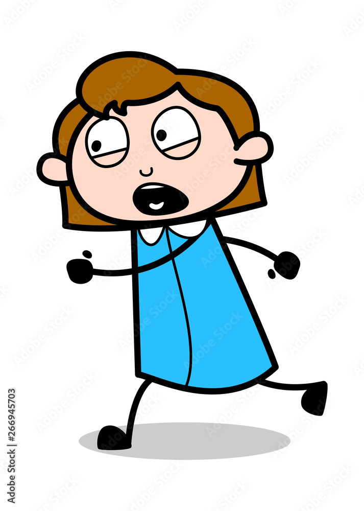 Scare Away - Retro Office Girl Employee Cartoon Vector Illustration Scare Away - Retro Office Girl Employee Cartoon Vector Illustration