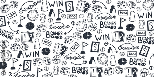Board Games hand draw doodle background. Vector Illustration. photo